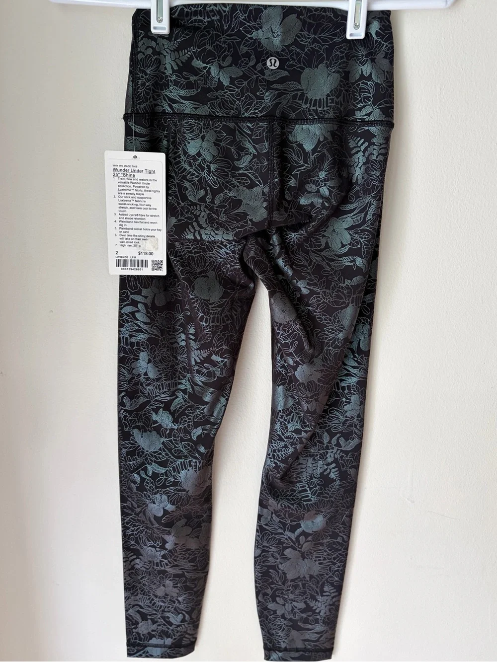 32. Size 2 LULULEMON Special Edition Wunder Train Leggings Black Teal Foil NEW